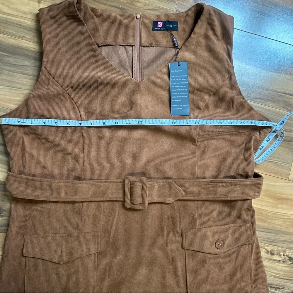 NWT Kancy Kole Brown Corduroy Pinafore Dress with Belt & Pockets - Picture 12 of 14